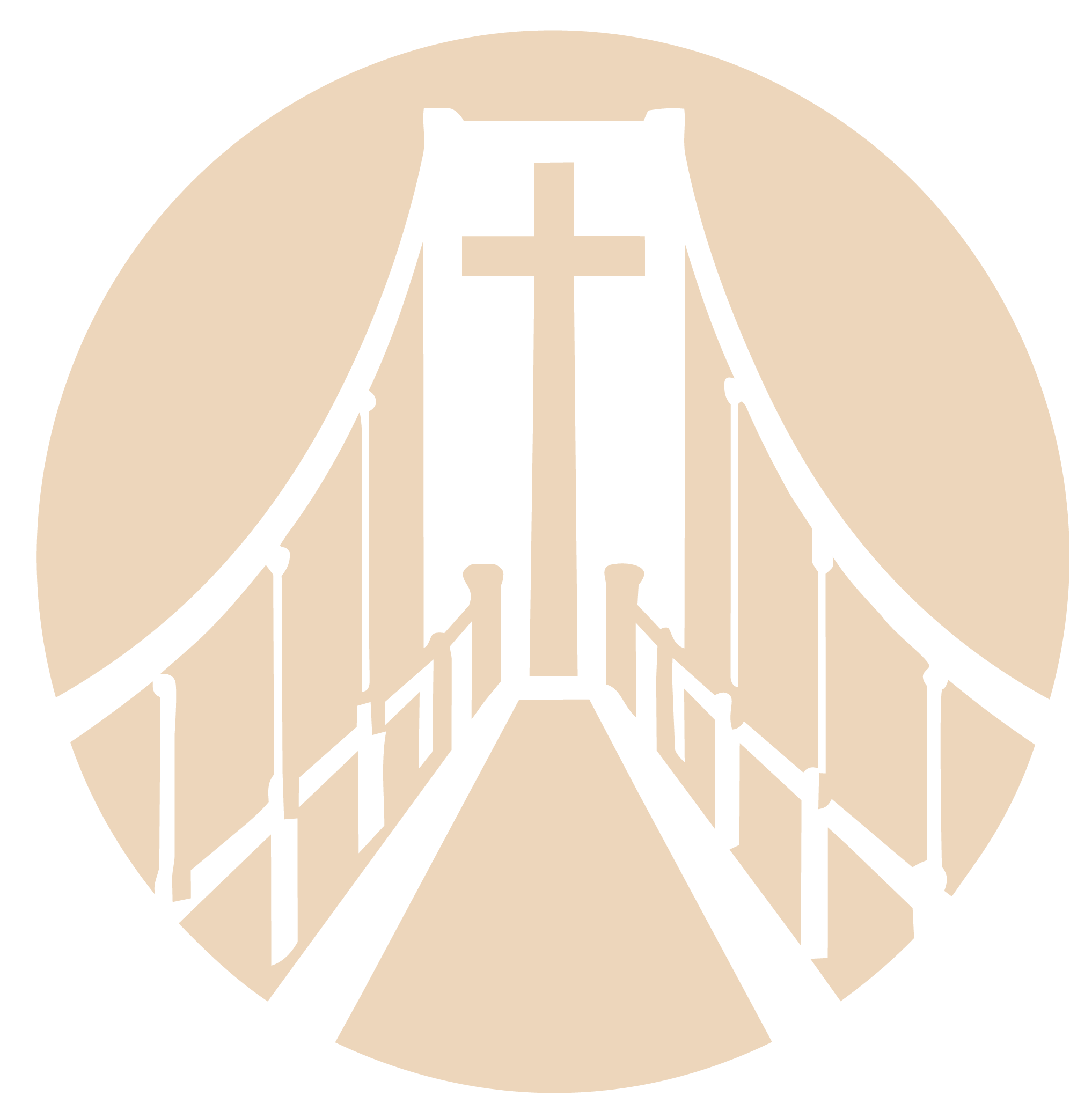 Logo for the 2026 Bishop Conference featuring a stylized suspension bridge leading to a central cross, symbolizing connection and faith.